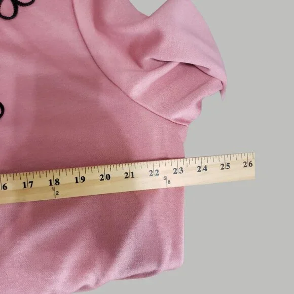 Cricket Lane  Vtg Sweater With Black Embroidery & Faux Buttons Pink/black Large - Picture 7 of 10